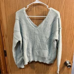 Pink Rose Faux Button Down Back V-Neck Sweater Women's Size Large Chunky Cozy